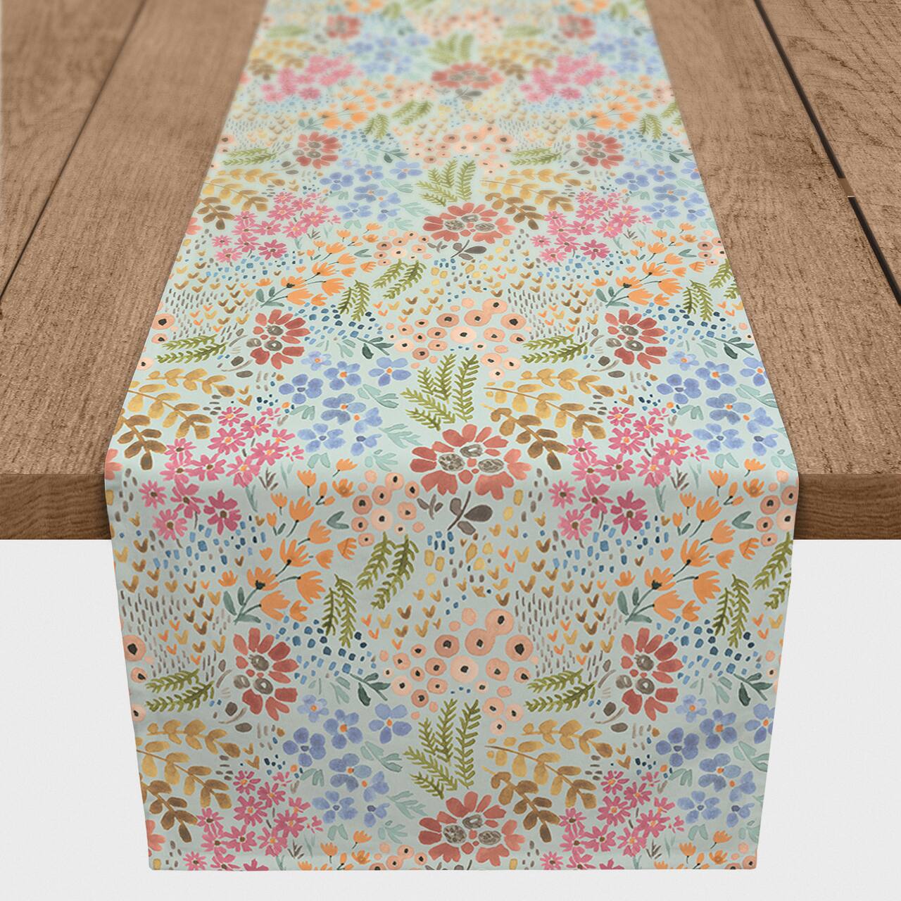 72" Wild Flower Floral Cotton Twill Table Runner